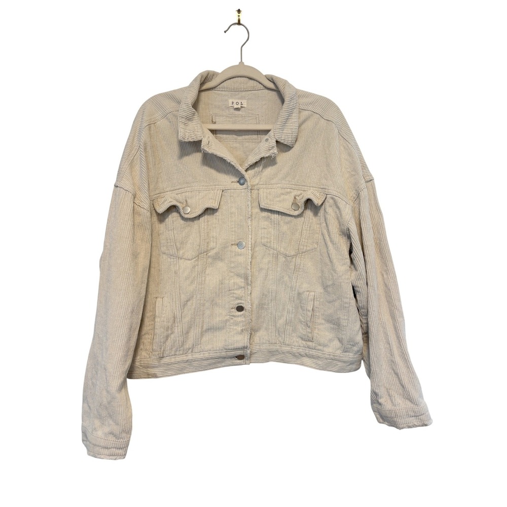 POL Cream Corduroy Star Patch Jacket SMJ178 Beige Boxy Shacket Womens Large